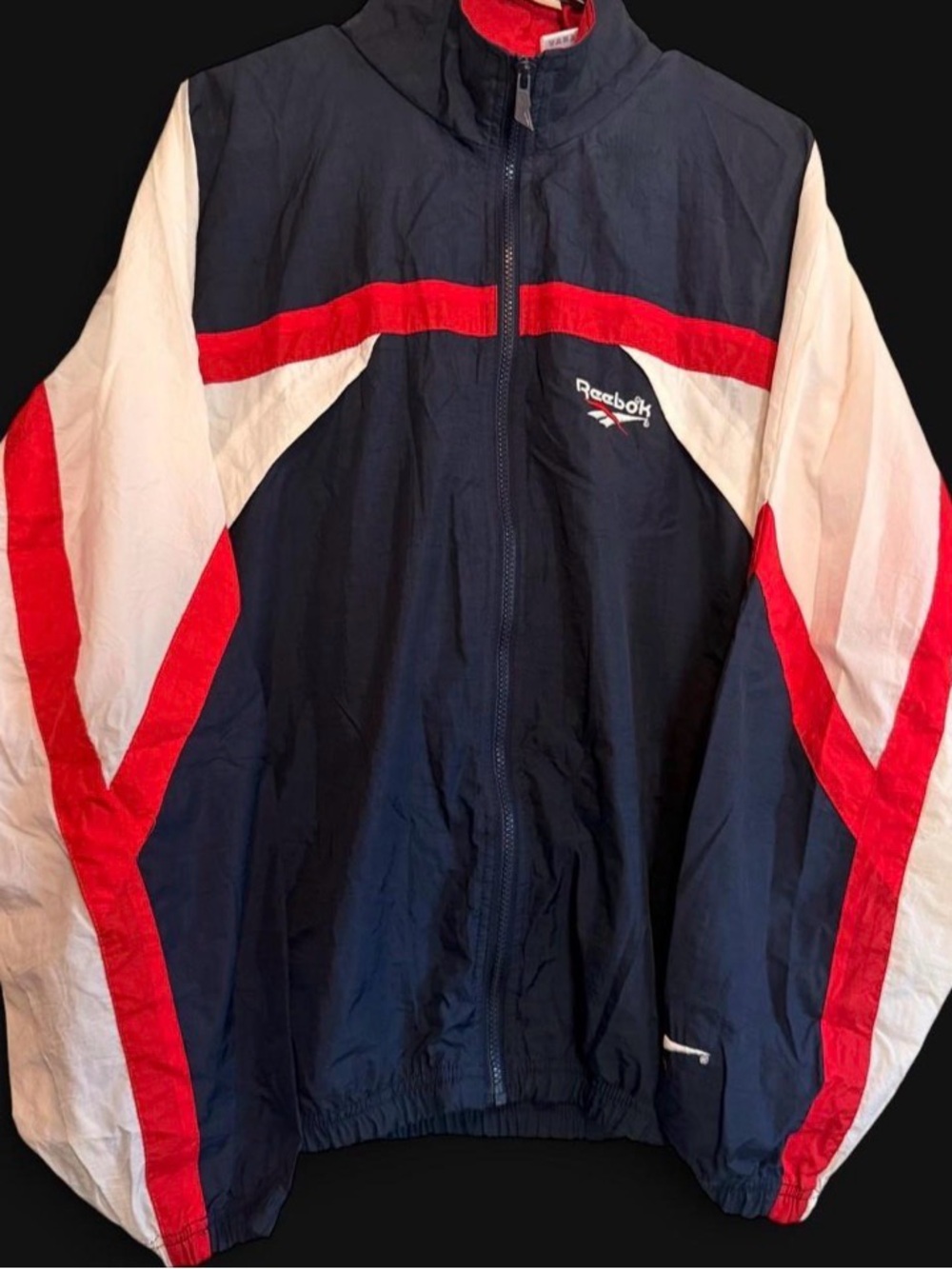 Vintage 90’s REEBOK Vector Colorblock Windbreaker Jacket Navy White Red Large
